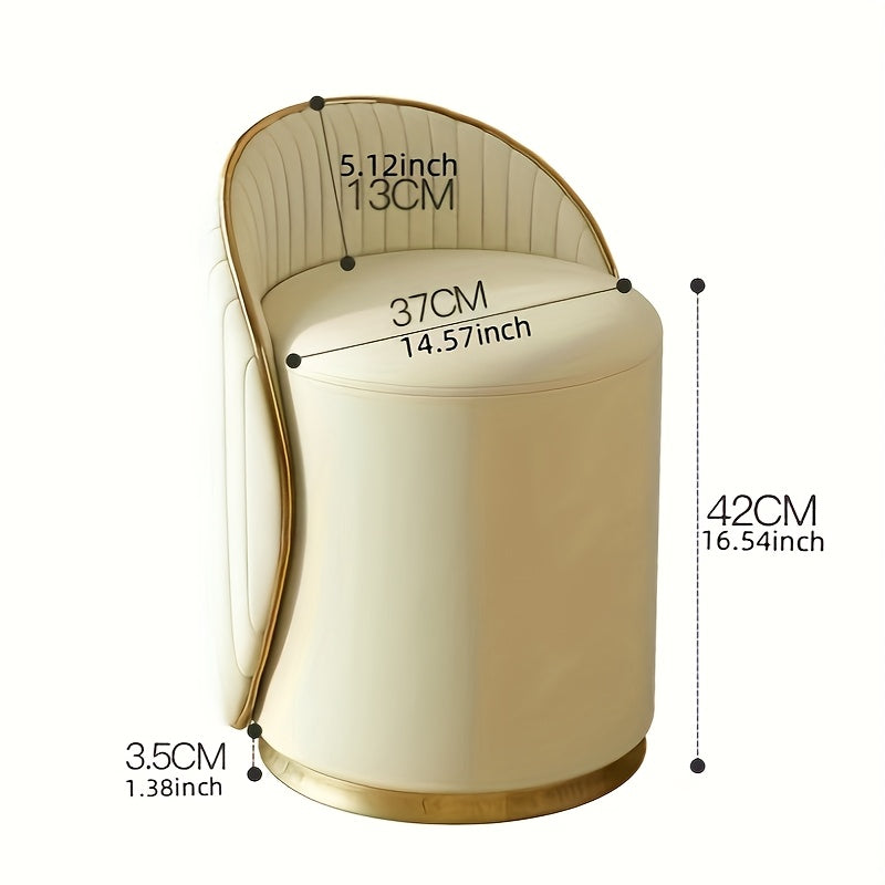 Vanity Stool Swivel Beige High Backrest Round Seat-3
