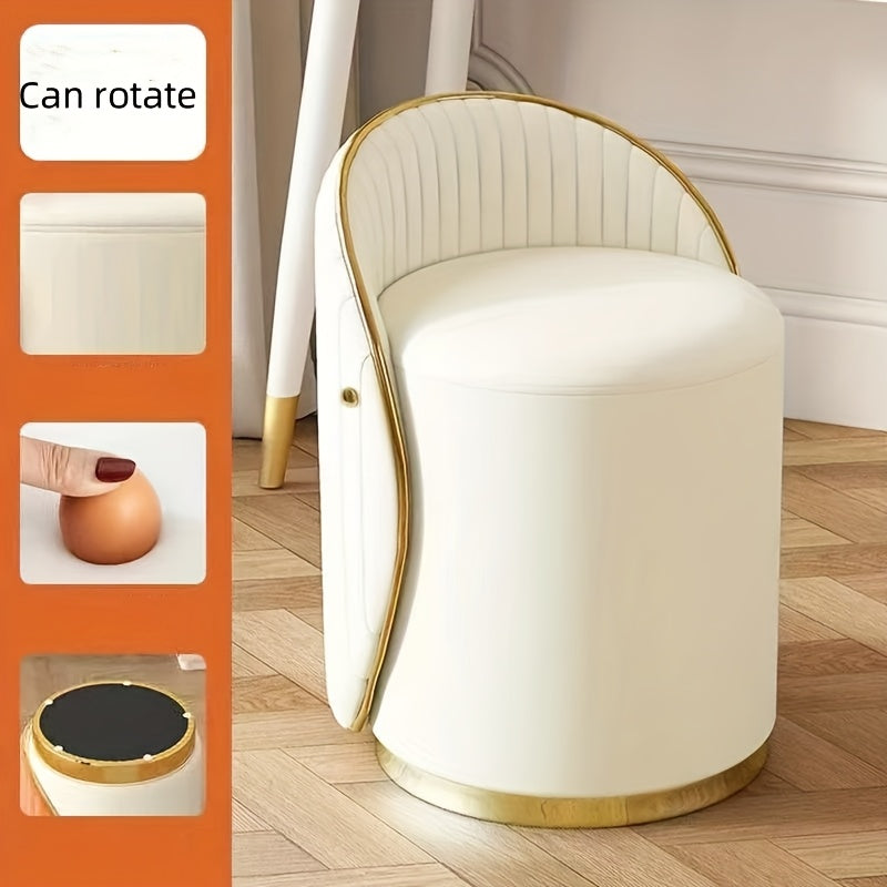 Vanity Stool Swivel Beige High Backrest Round Seat-2