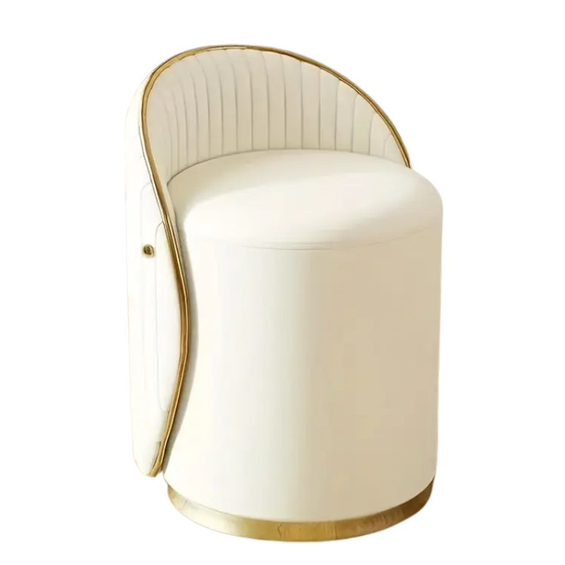 Vanity Stool Swivel Beige High Backrest Round Seat-0