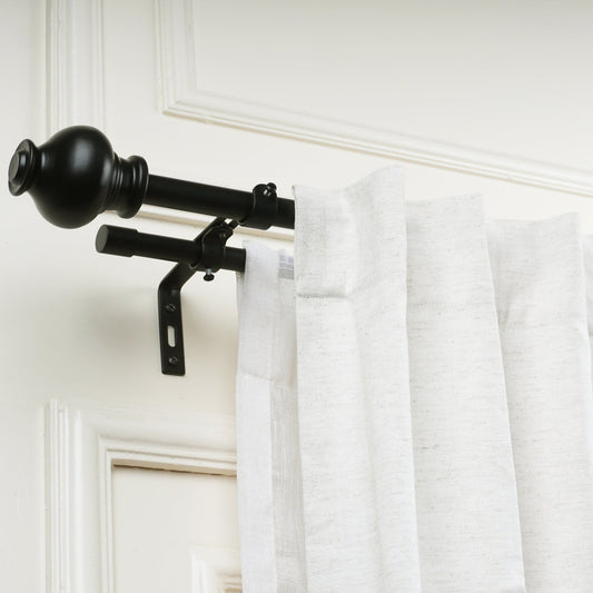 Black Double Curtain Pole | Urn Finials | Rustproof | 25KG Load | Traditional Style-0