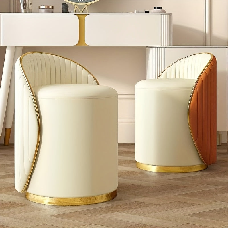 Vanity Stool Swivel Beige High Backrest Round Seat-1